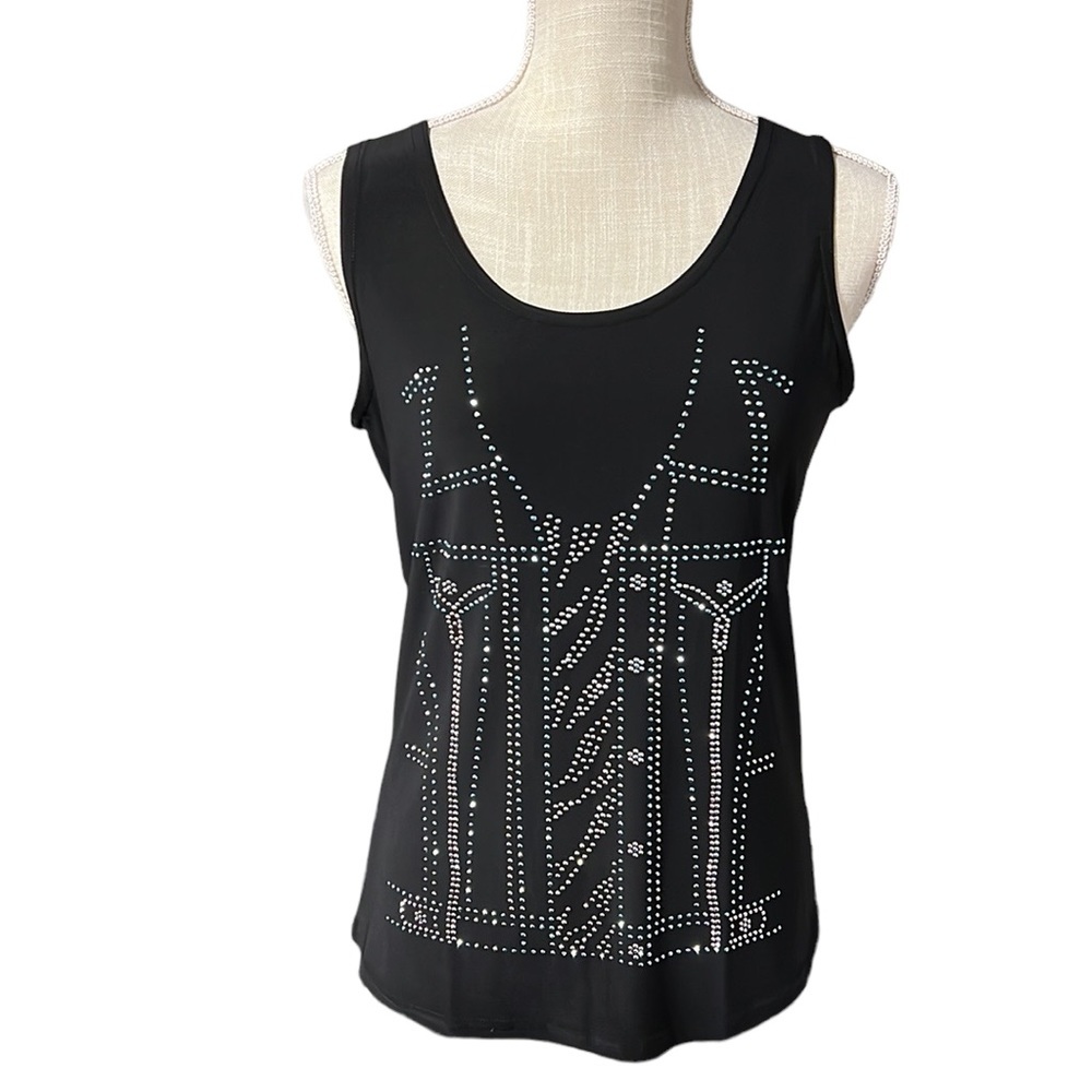 Valentina Sleeveless Blouse Tank Top Black Blue White Jeweled Womens Size S